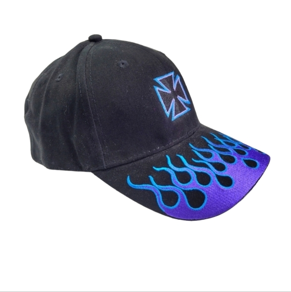 CSI Black with Blue & Purple Iron Cross and Flames Adjustable - Picture 7 of 9